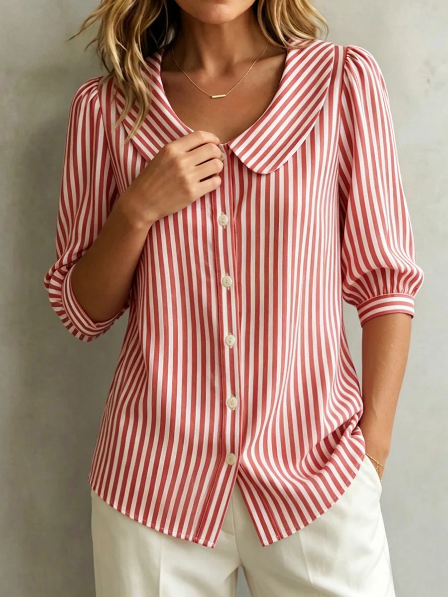 📦📦LAST DAY SAVE 49% ⏰Women's Retro Peter Pan Collar Striped Cotton Linen Shirt