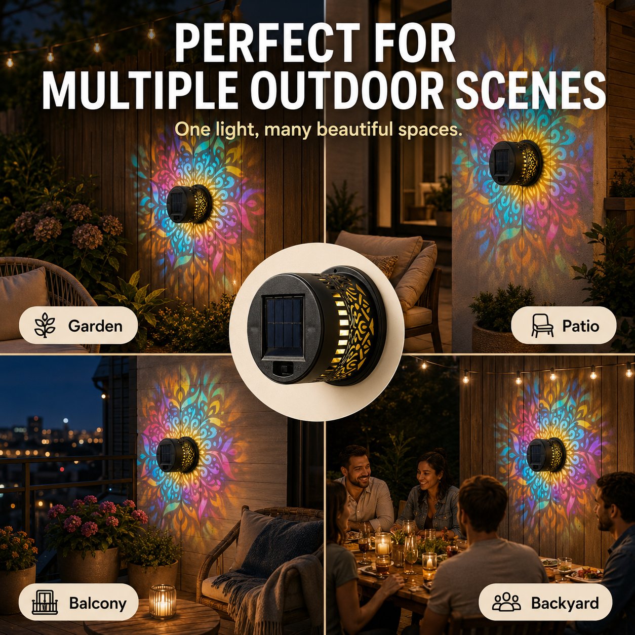 ✨✨Solar Mandala Wall Light Outdoor Garden Fence Projector Lamp Patio Ambient Decor