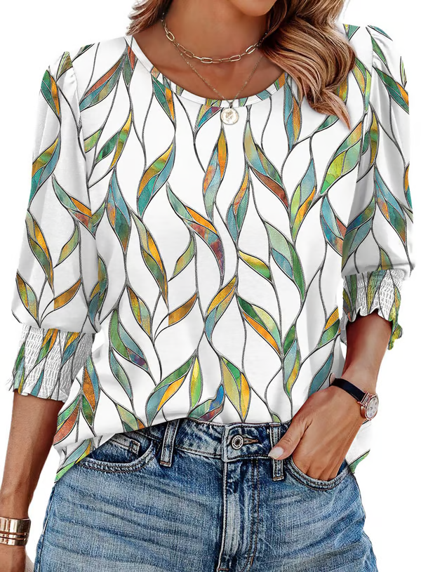✨⏰LAST DAY SAVE 49% ⏰ Women Dressy Casual 3/4 Length Sleeve Blouses with Smocked Cuffs