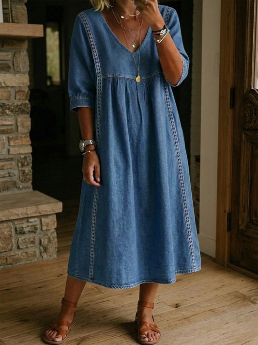 📦📦LAST DAY SAVE 49% ⏰Casual Loose-fitting Denim Dress With Lace Trim