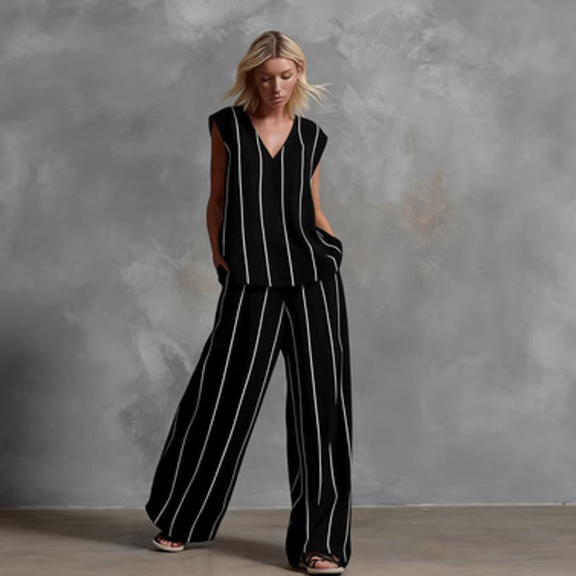 🌷🌷Women’s Sleeveless Striped Top and Full-Length Pants Set