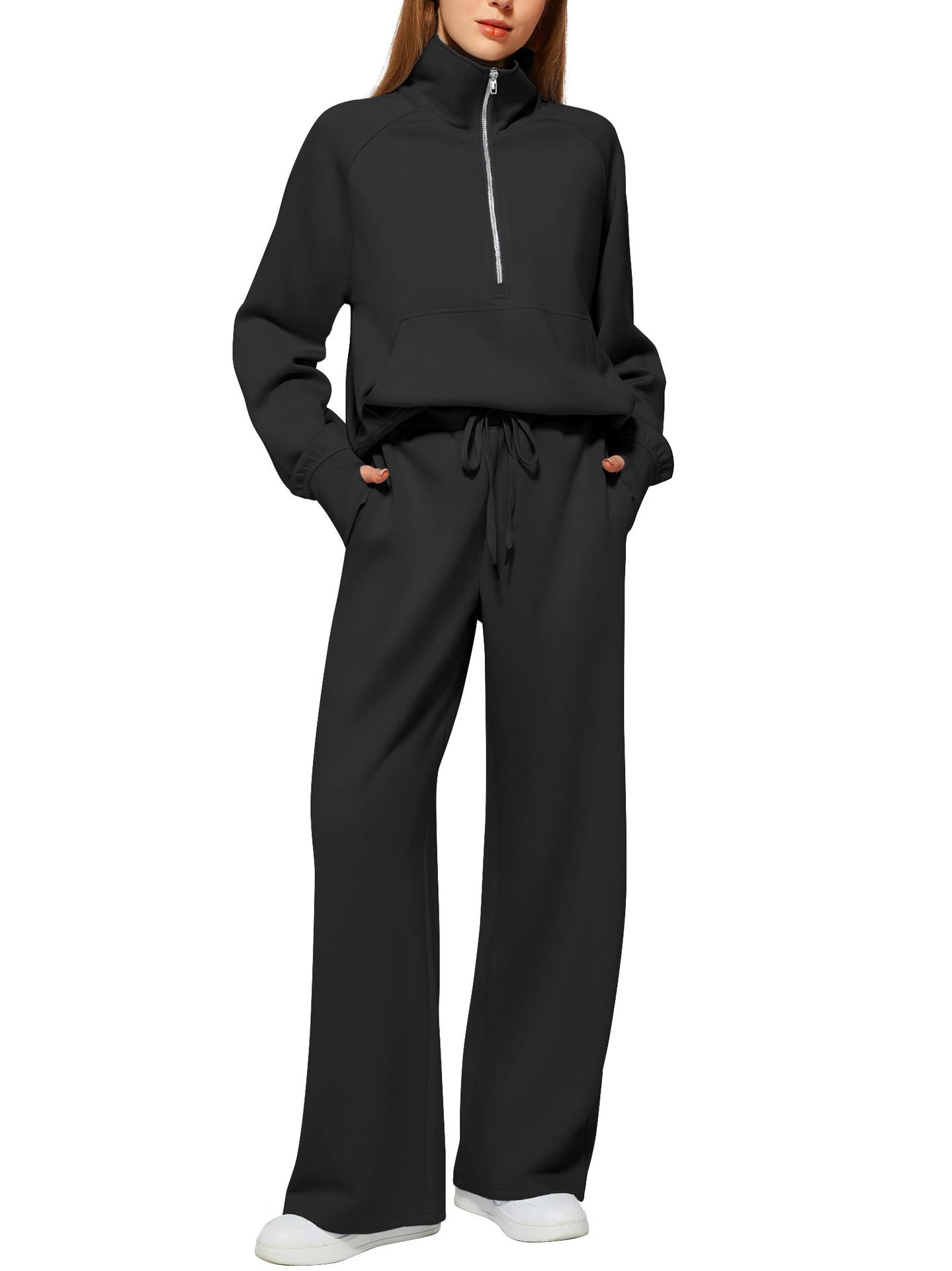 📦📦Buy 2 PCS for free shipping🔥 2026 Women's Solid Color Cotton Half Zip Two-Piece Set
