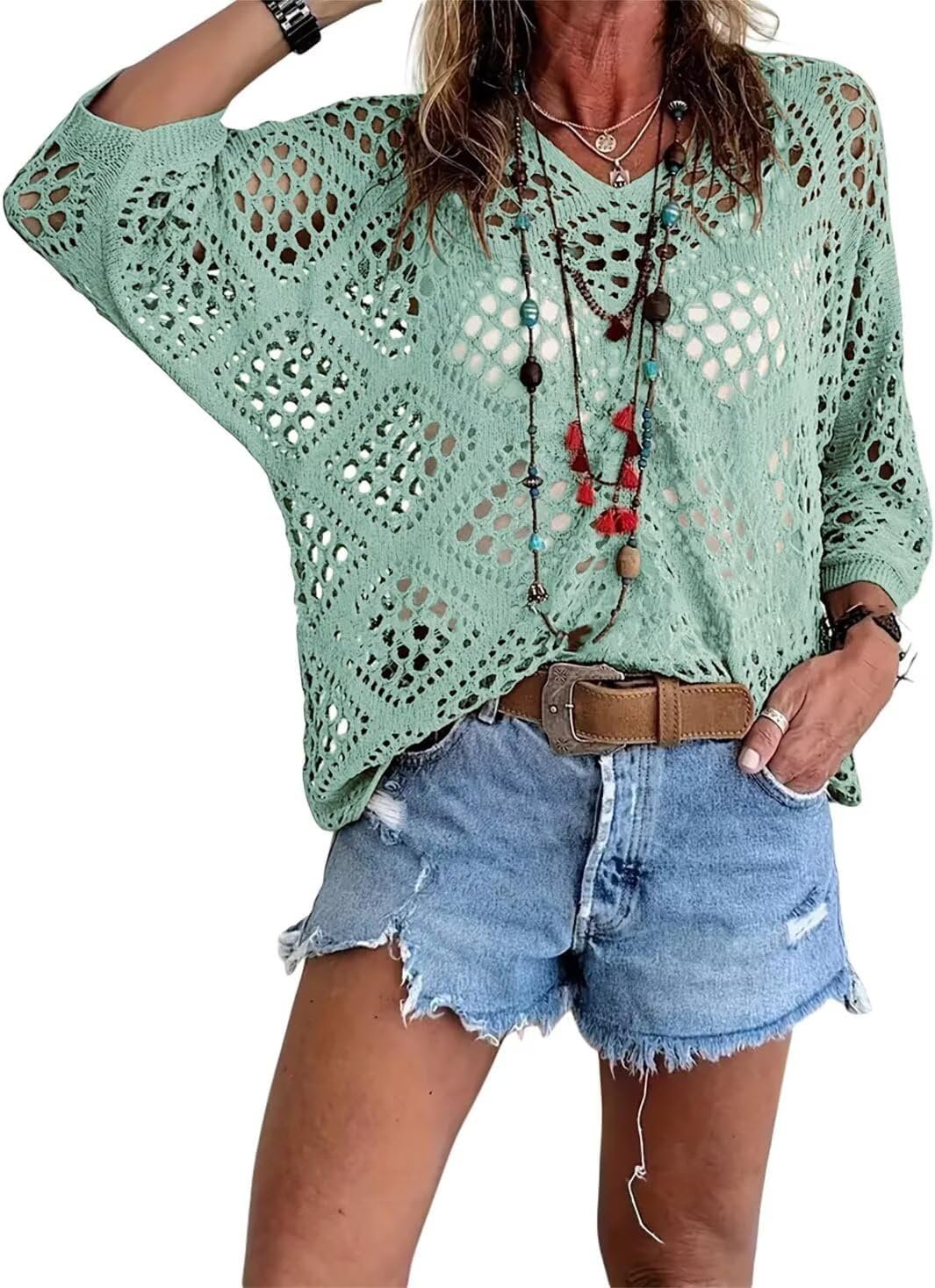 📦📦LAST DAY SAVE 49% ⏰ Handmade Crochet V‐Neck Boho Top | Apricot Summer Essential