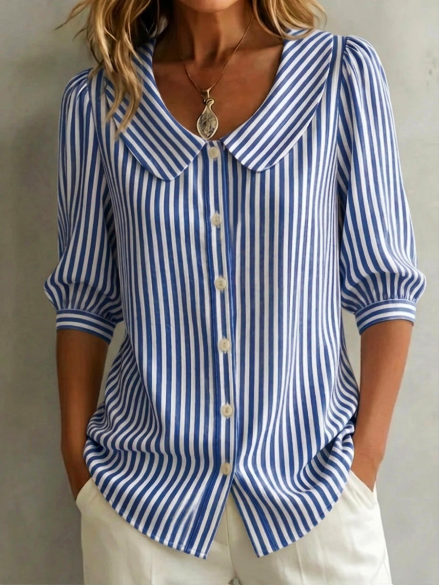 📦📦LAST DAY SAVE 49% ⏰Women's Retro Peter Pan Collar Striped Cotton Linen Shirt