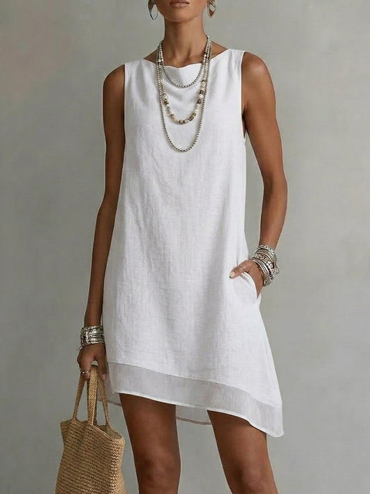 🌷🌷Women's Bateau Neck Sleeveless Diagonal Skirt Dress