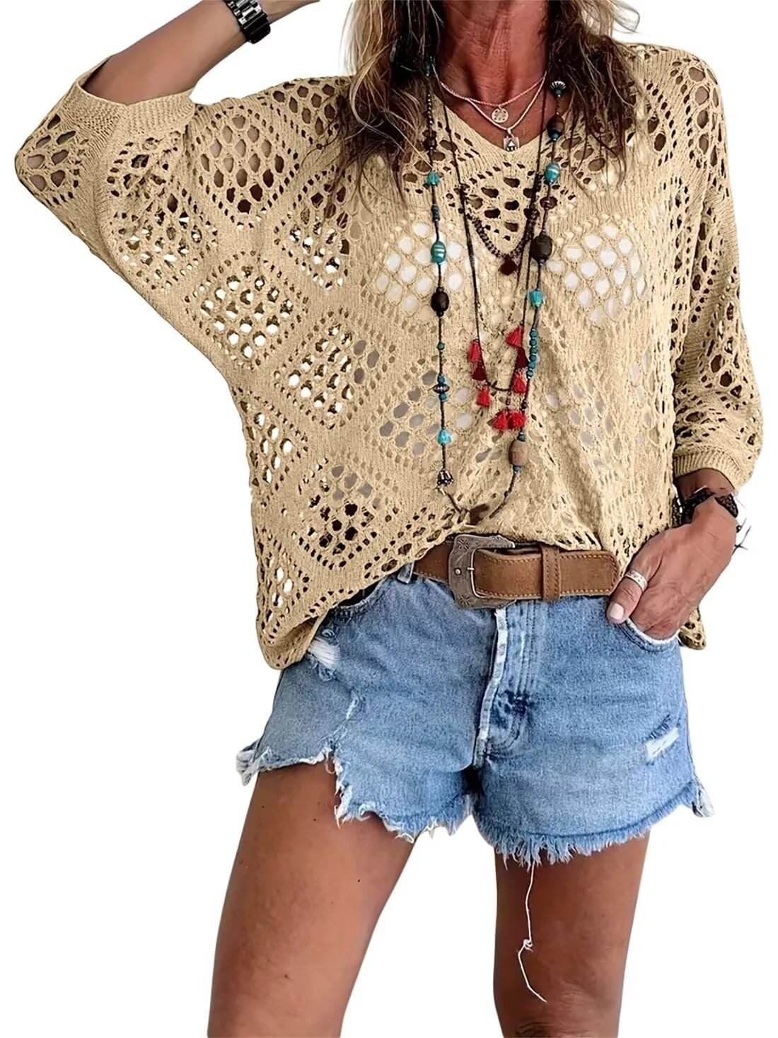 📦📦LAST DAY SAVE 49% ⏰ Handmade Crochet V‐Neck Boho Top | Apricot Summer Essential