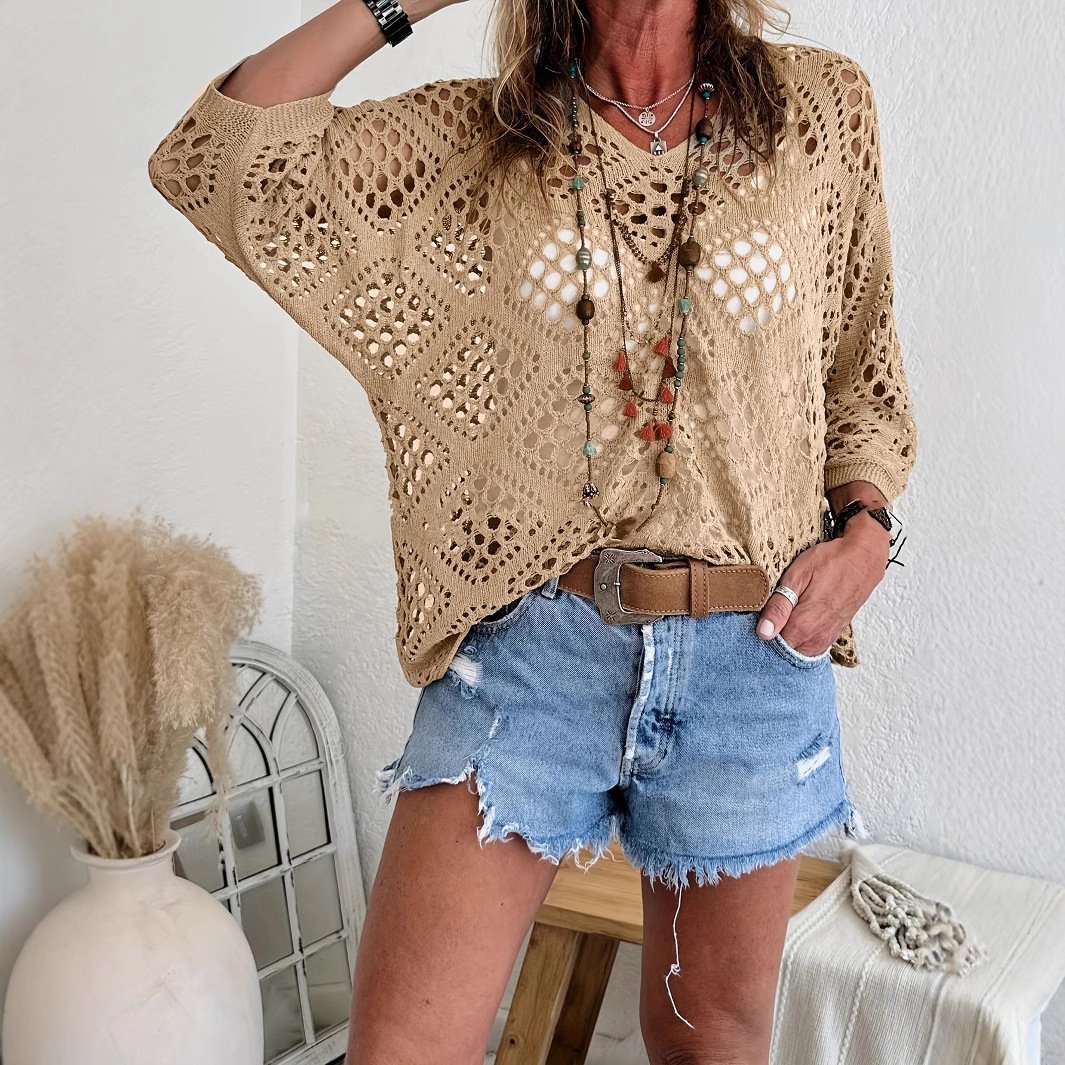 📦📦LAST DAY SAVE 49% ⏰ Handmade Crochet V‐Neck Boho Top | Apricot Summer Essential