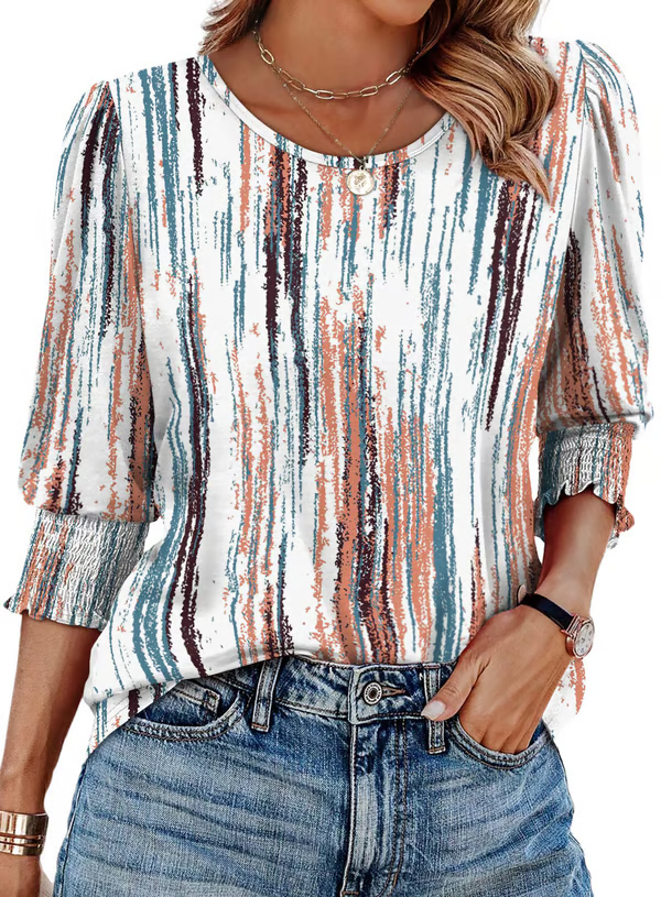 ✨⏰LAST DAY SAVE 49% ⏰ Women Dressy Casual 3/4 Length Sleeve Blouses with Smocked Cuffs