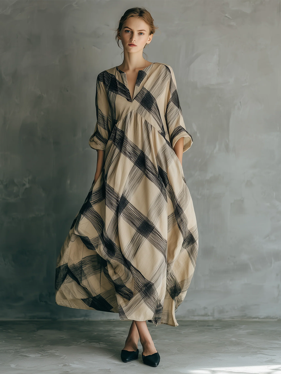 📦📦LAST DAY SAVE 49% ⏰Artistic Brushstroke Print Loose Cotton-linen Dress