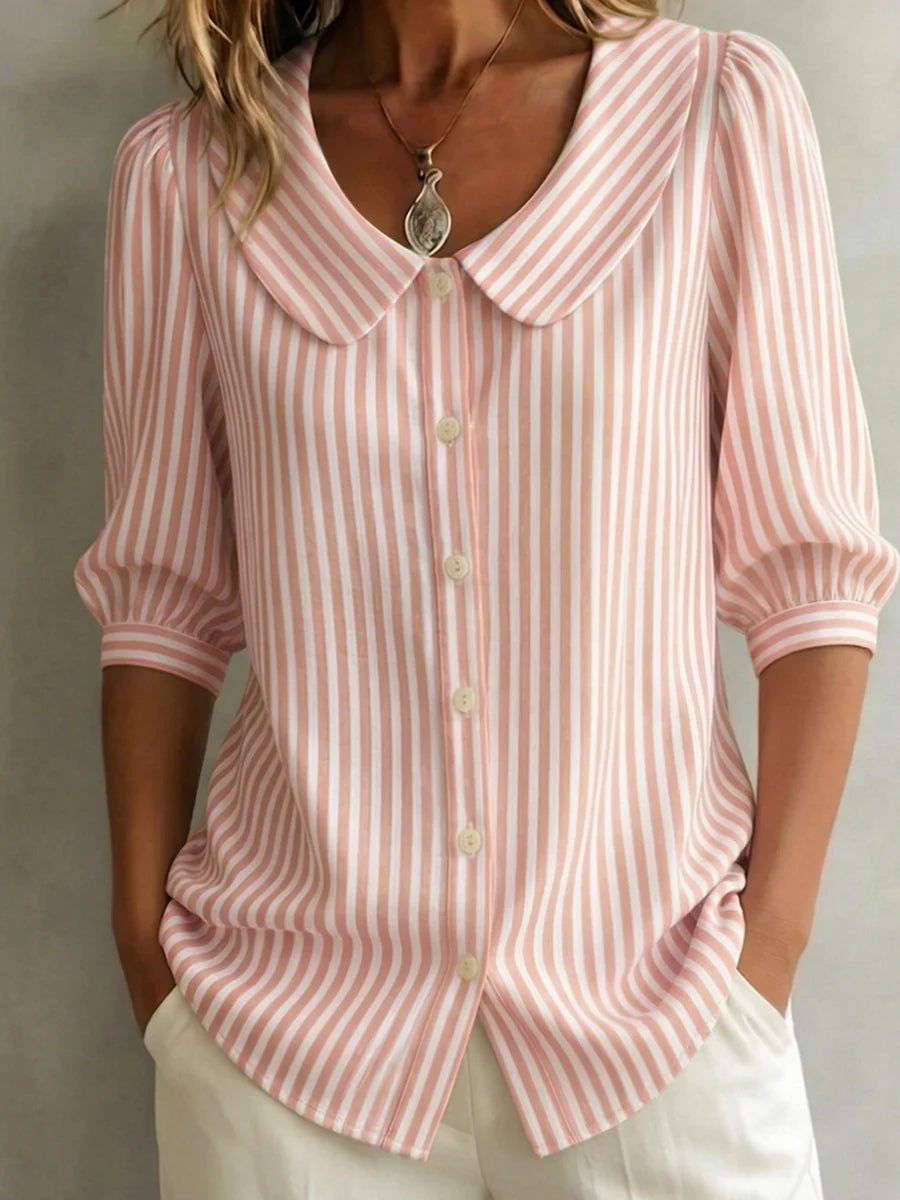 📦📦LAST DAY SAVE 49% ⏰Women's Retro Peter Pan Collar Striped Cotton Linen Shirt