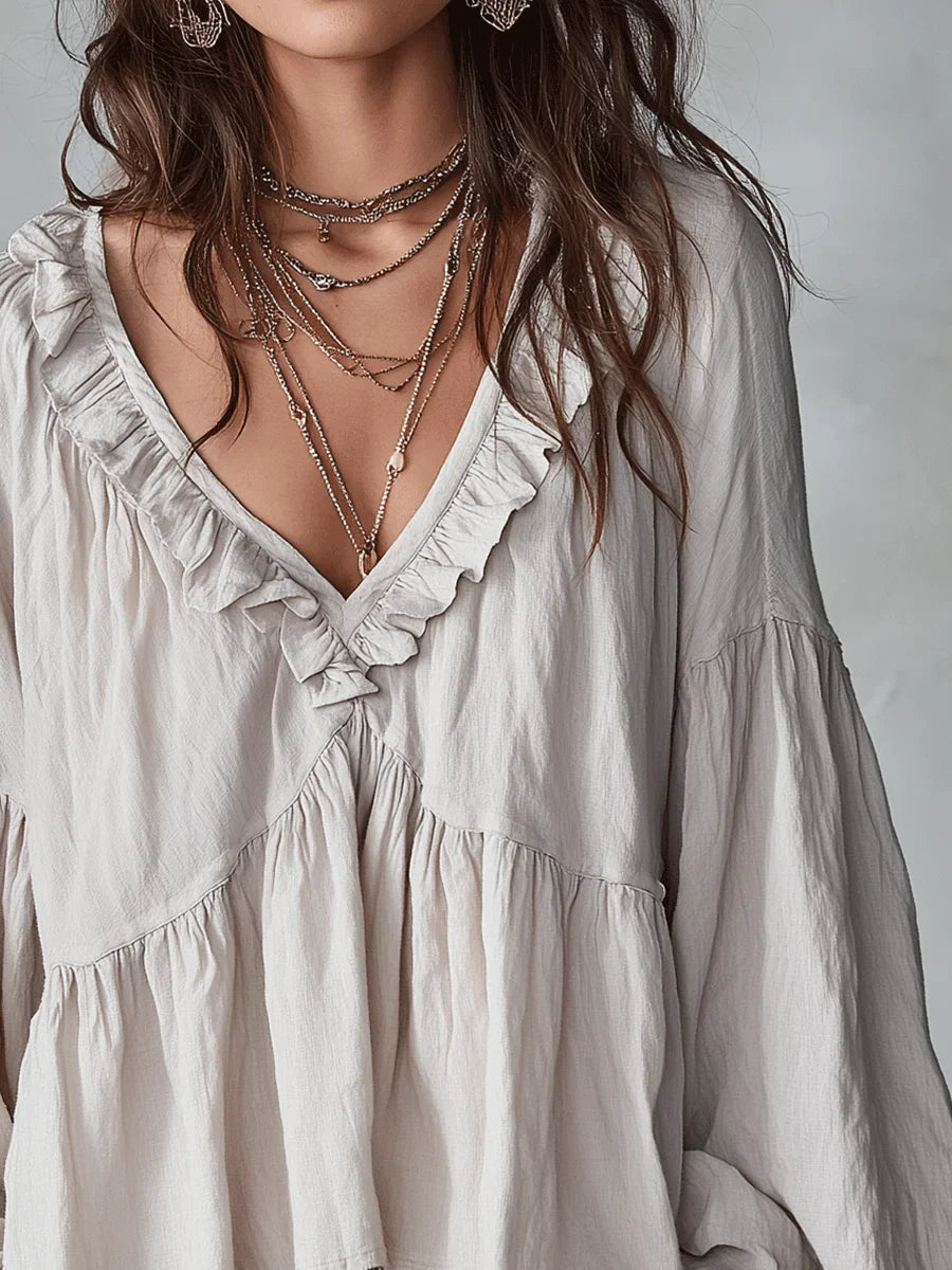 📦📦LAST DAY SAVE 49% ⏰ Women's Solid Color Retro Ruffled Casual Cotton Linen Shirt