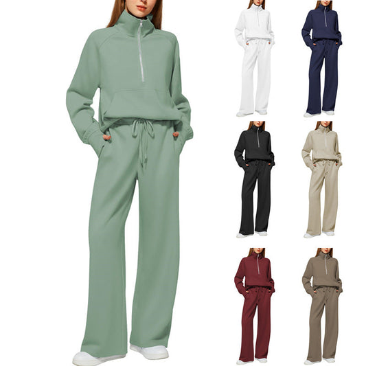 📦📦Buy 2 PCS for free shipping🔥 2026 Women's Solid Color Cotton Half Zip Two-Piece Set