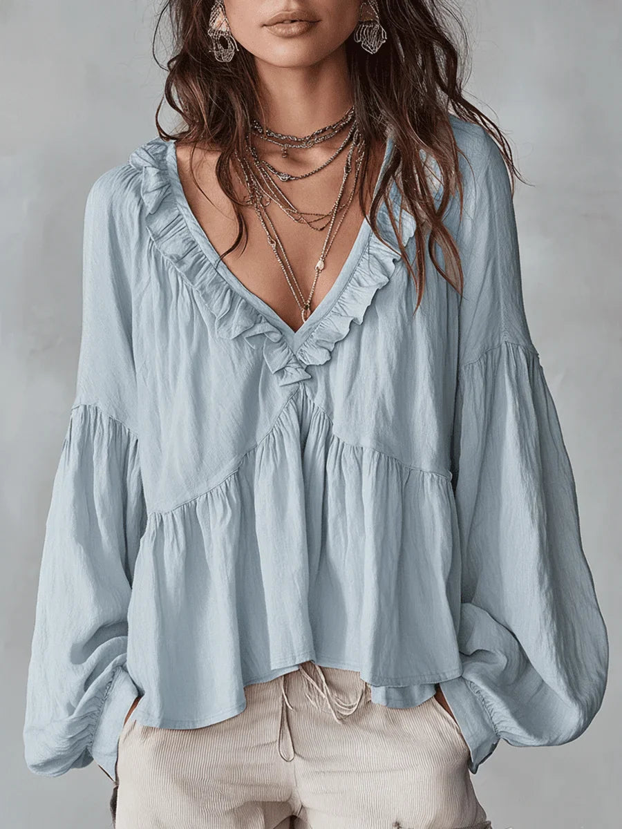 📦📦LAST DAY SAVE 49% ⏰ Women's Solid Color Retro Ruffled Casual Cotton Linen Shirt