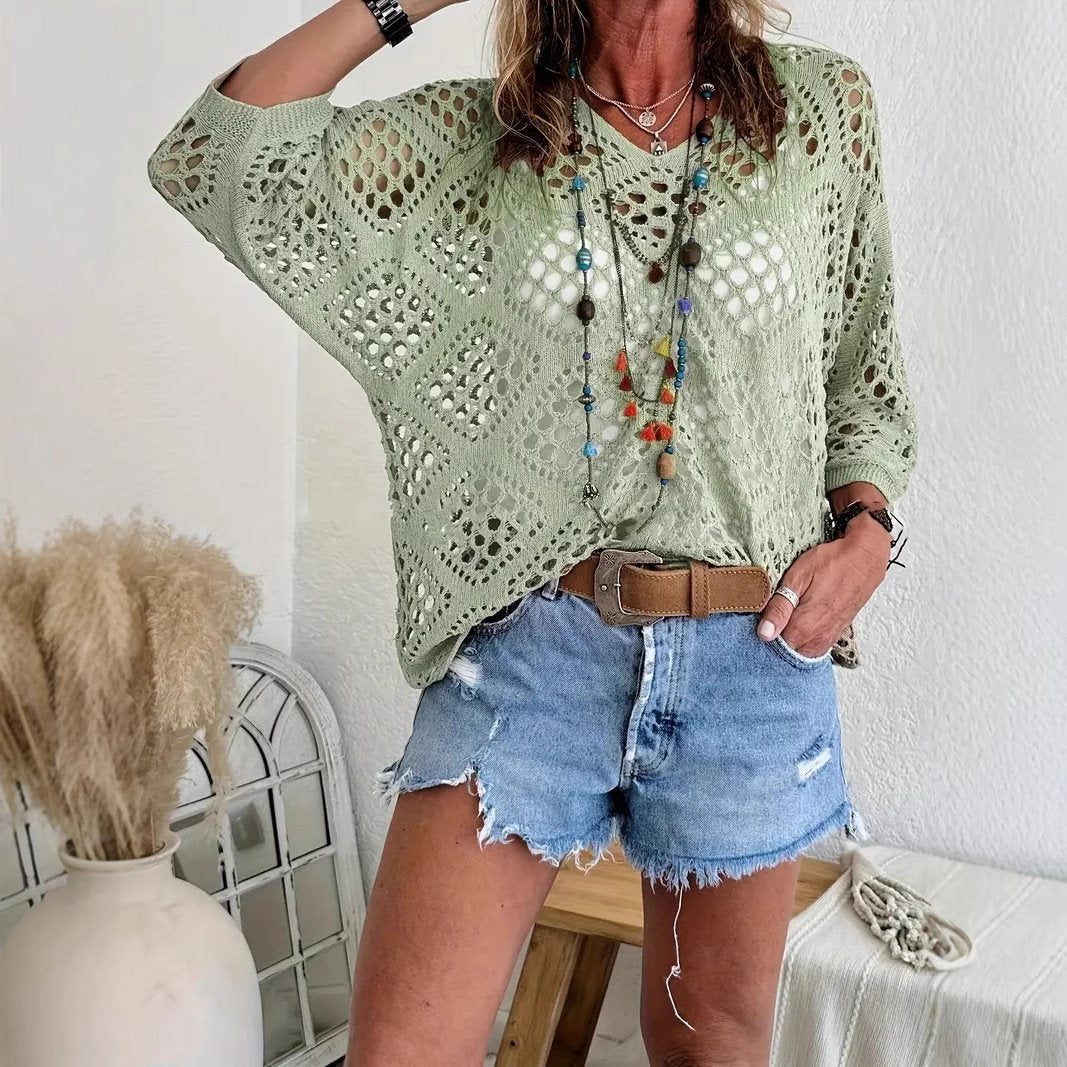 📦📦LAST DAY SAVE 49% ⏰ Handmade Crochet V‐Neck Boho Top | Apricot Summer Essential