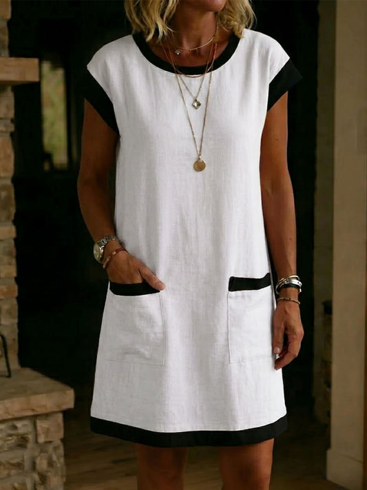 💝💝Women's Round-neck Short-sleeve Color-block Dress