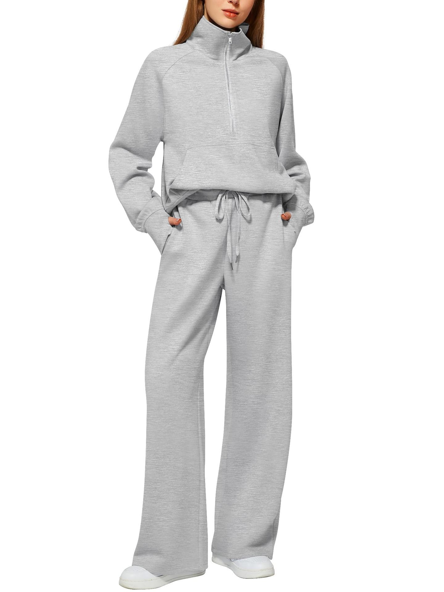 📦📦Buy 2 PCS for free shipping🔥 2026 Women's Solid Color Cotton Half Zip Two-Piece Set