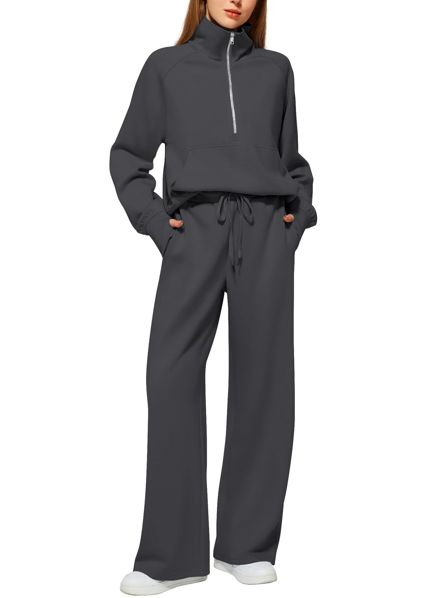 📦📦Buy 2 PCS for free shipping🔥 2026 Women's Solid Color Cotton Half Zip Two-Piece Set