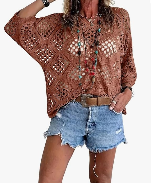 📦📦LAST DAY SAVE 49% ⏰ Handmade Crochet V‐Neck Boho Top | Apricot Summer Essential
