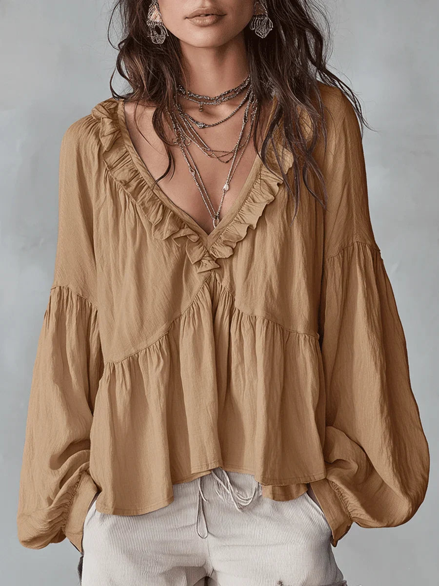 📦📦LAST DAY SAVE 49% ⏰ Women's Solid Color Retro Ruffled Casual Cotton Linen Shirt