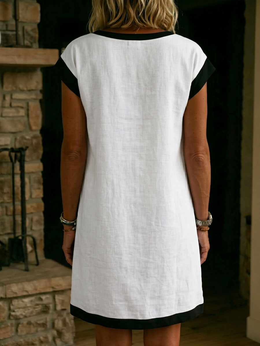 💝💝Women's Round-neck Short-sleeve Color-block Dress