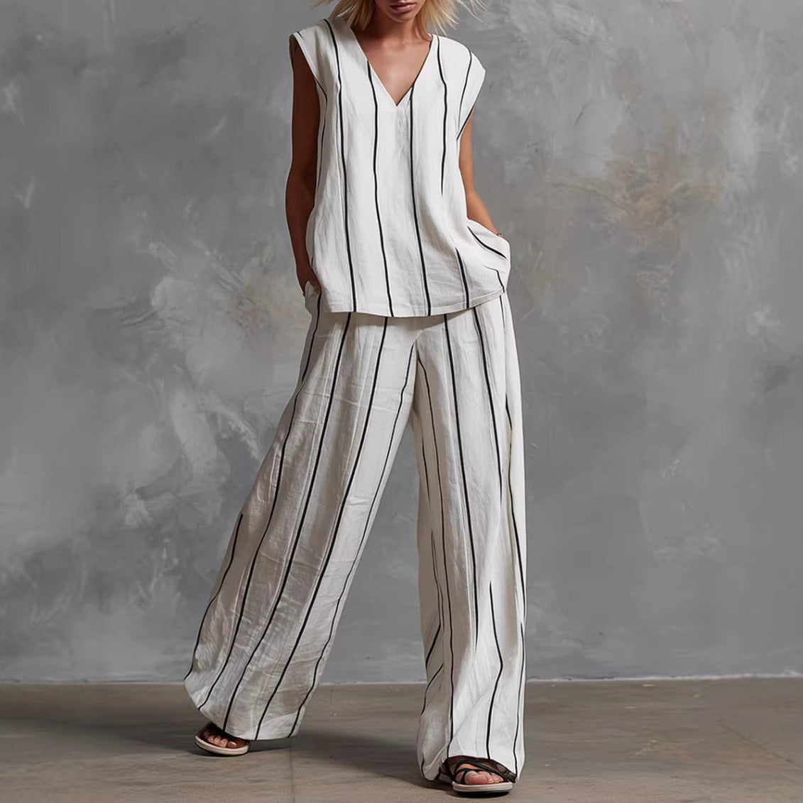 🌷🌷Women’s Sleeveless Striped Top and Full-Length Pants Set