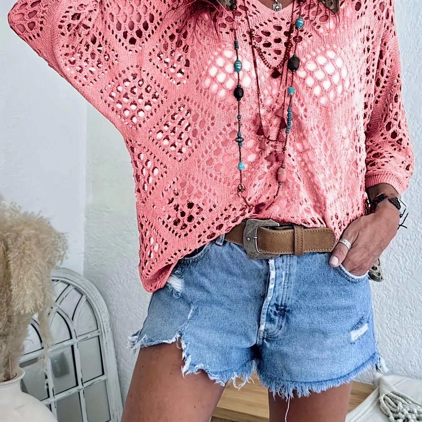 📦📦LAST DAY SAVE 49% ⏰ Handmade Crochet V‐Neck Boho Top | Apricot Summer Essential