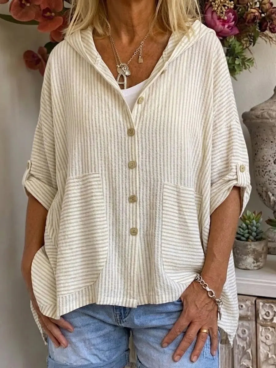 💝💝Women's Casual Simple Style Striped Cotton-linen Hoodie