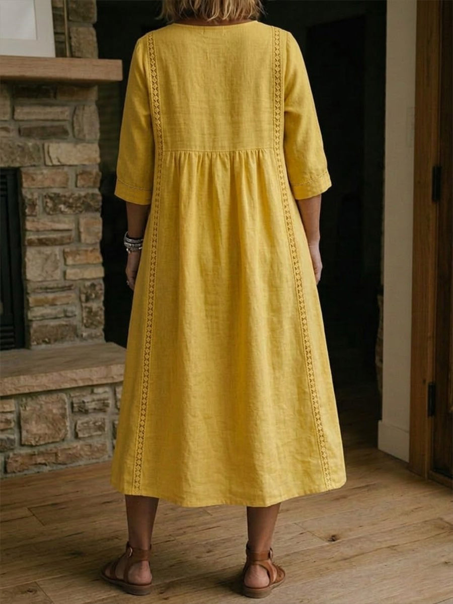 📦📦Casual Loose-fitting Patchwork Lace Trim Linen And Cotton Dress