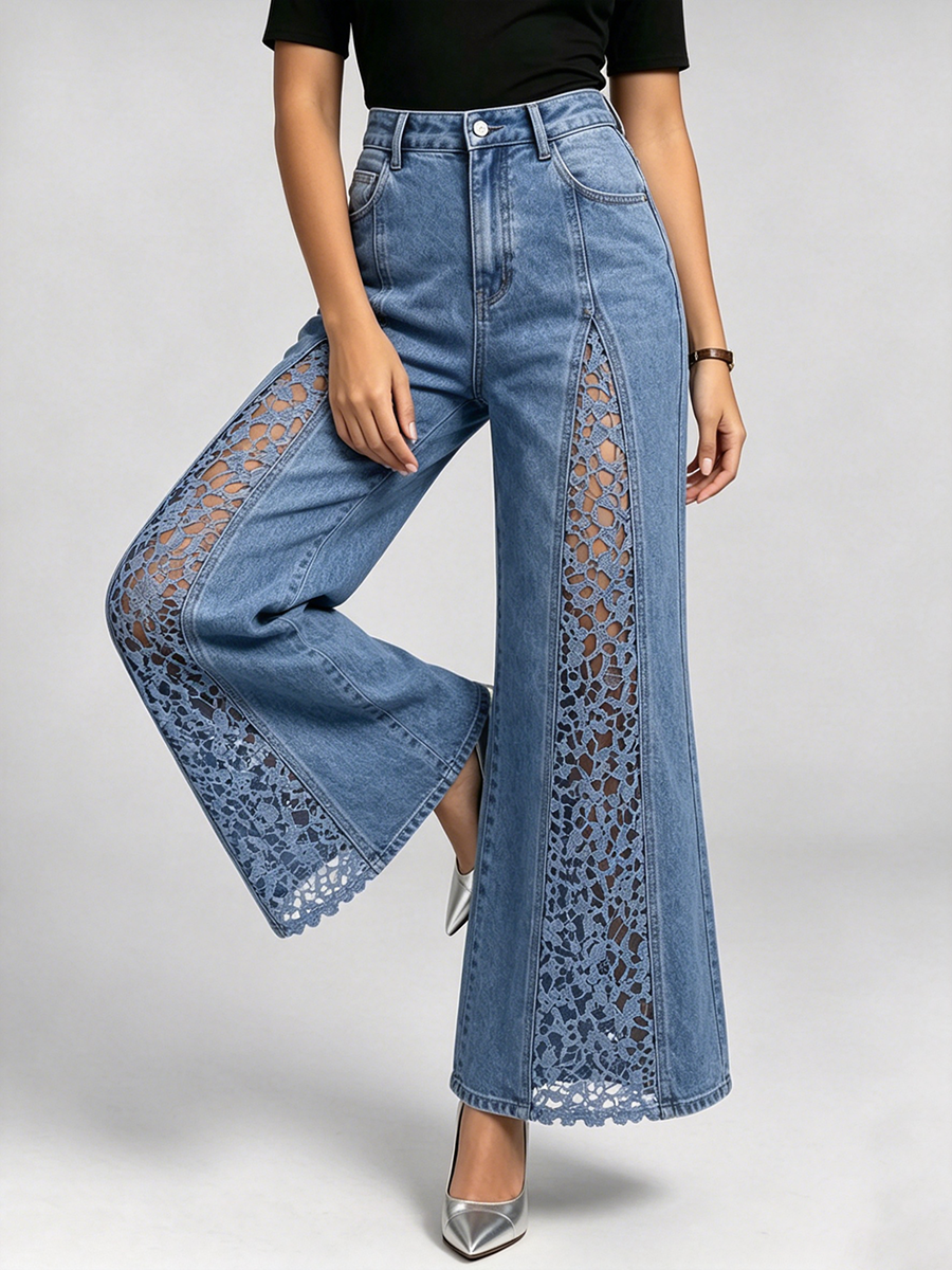 💝💝Stylish Lace-paneled Flared Jeans