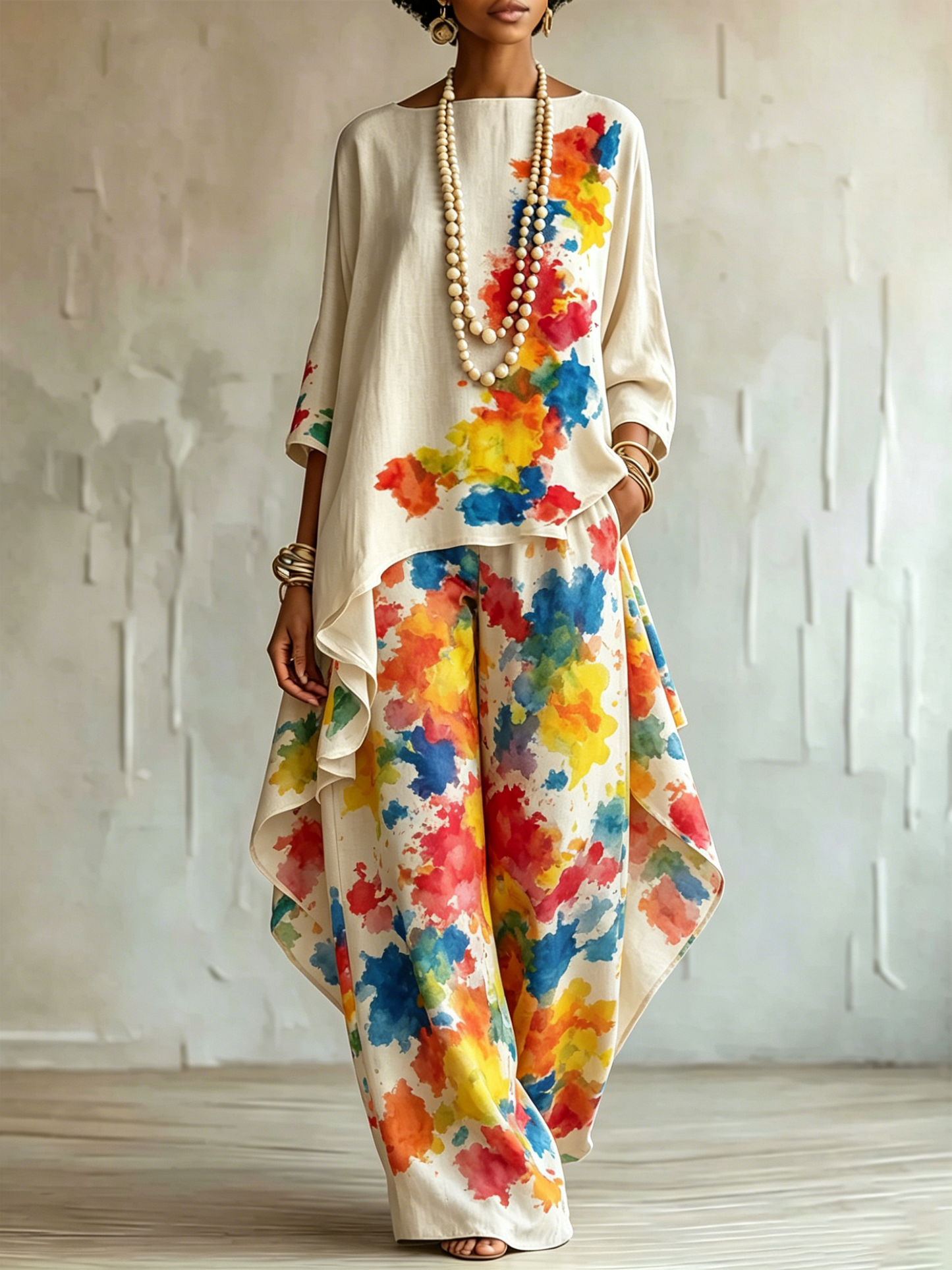 💝💝Elegant & Artistic Colorful Graffiti Ink-splatter Print Two-piece Set