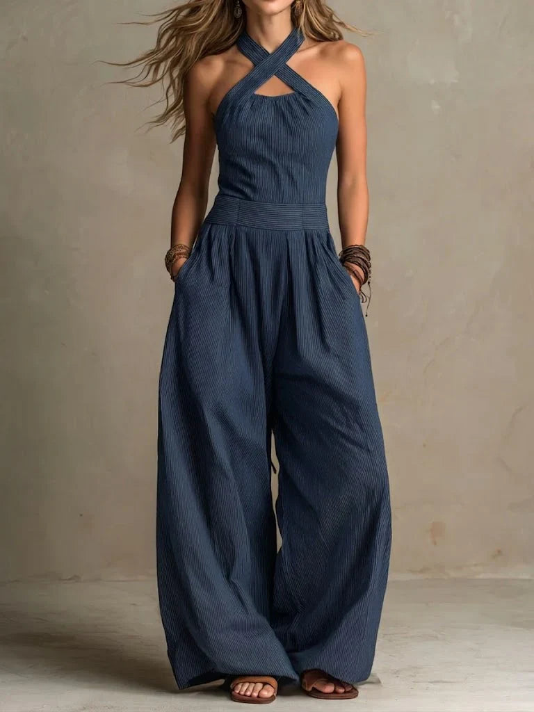 📦📦LAST DAY SAVE 49% ⏰Women's Cross-neck Halter Design Cotton-linen Jumpsuit