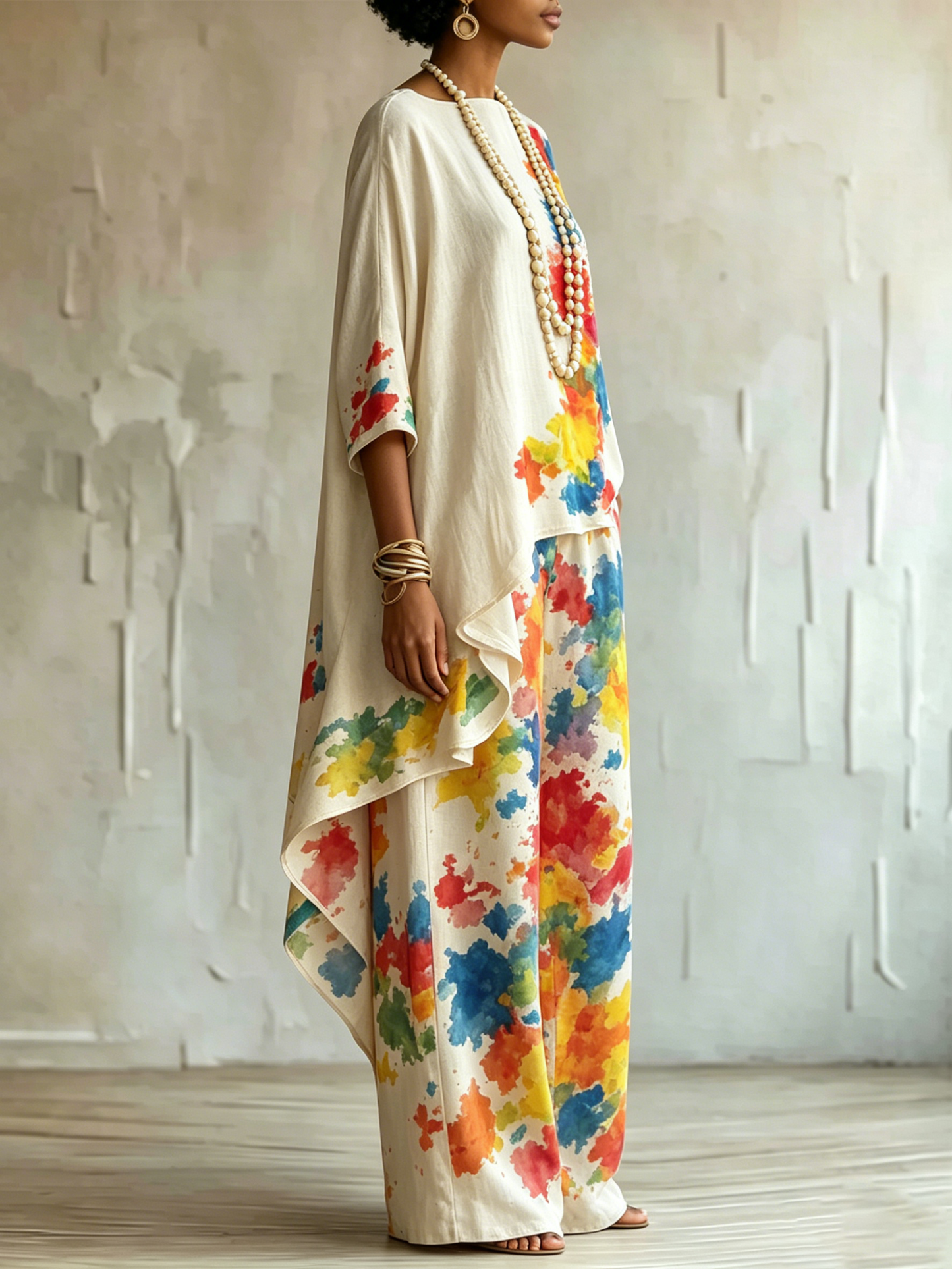 💝💝Elegant & Artistic Colorful Graffiti Ink-splatter Print Two-piece Set