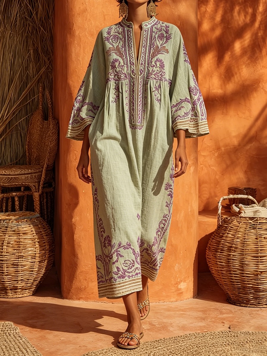 📦📦LAST DAY SAVE 49% ⏰Bohemian Floral Print Cotton-linen Maxi Dress