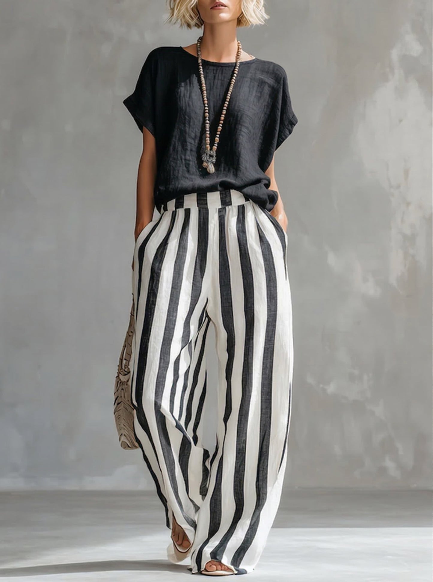 ✨⏰LAST DAY SAVE 49% ⏰Cozy Loose-fit Striped Cotton-linen Two-piece Set
