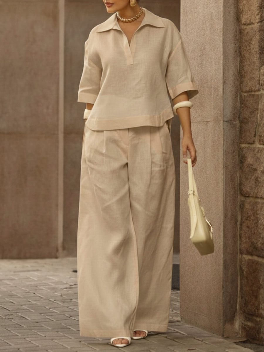 📦📦LAST DAY SAVE 49% ⏰Women's Casual Linen And Cotton Shirt And Wide-leg Pants Two-piece Set