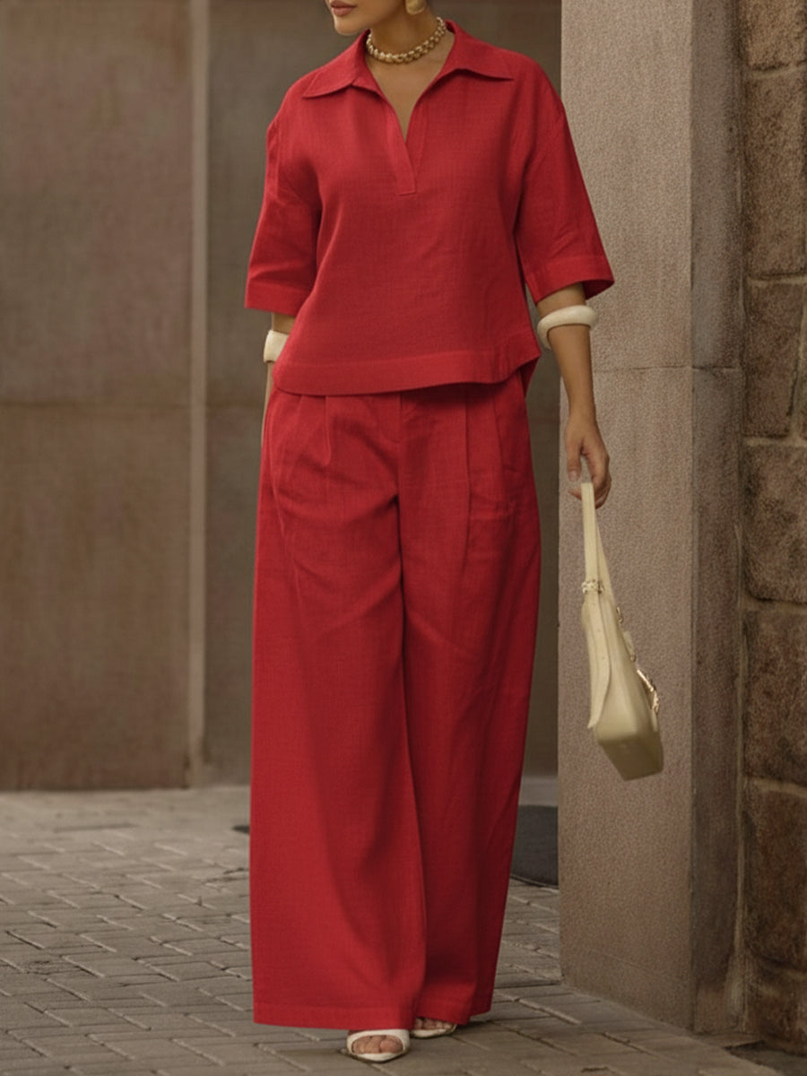 📦📦LAST DAY SAVE 49% ⏰Women's Casual Linen And Cotton Shirt And Wide-leg Pants Two-piece Set