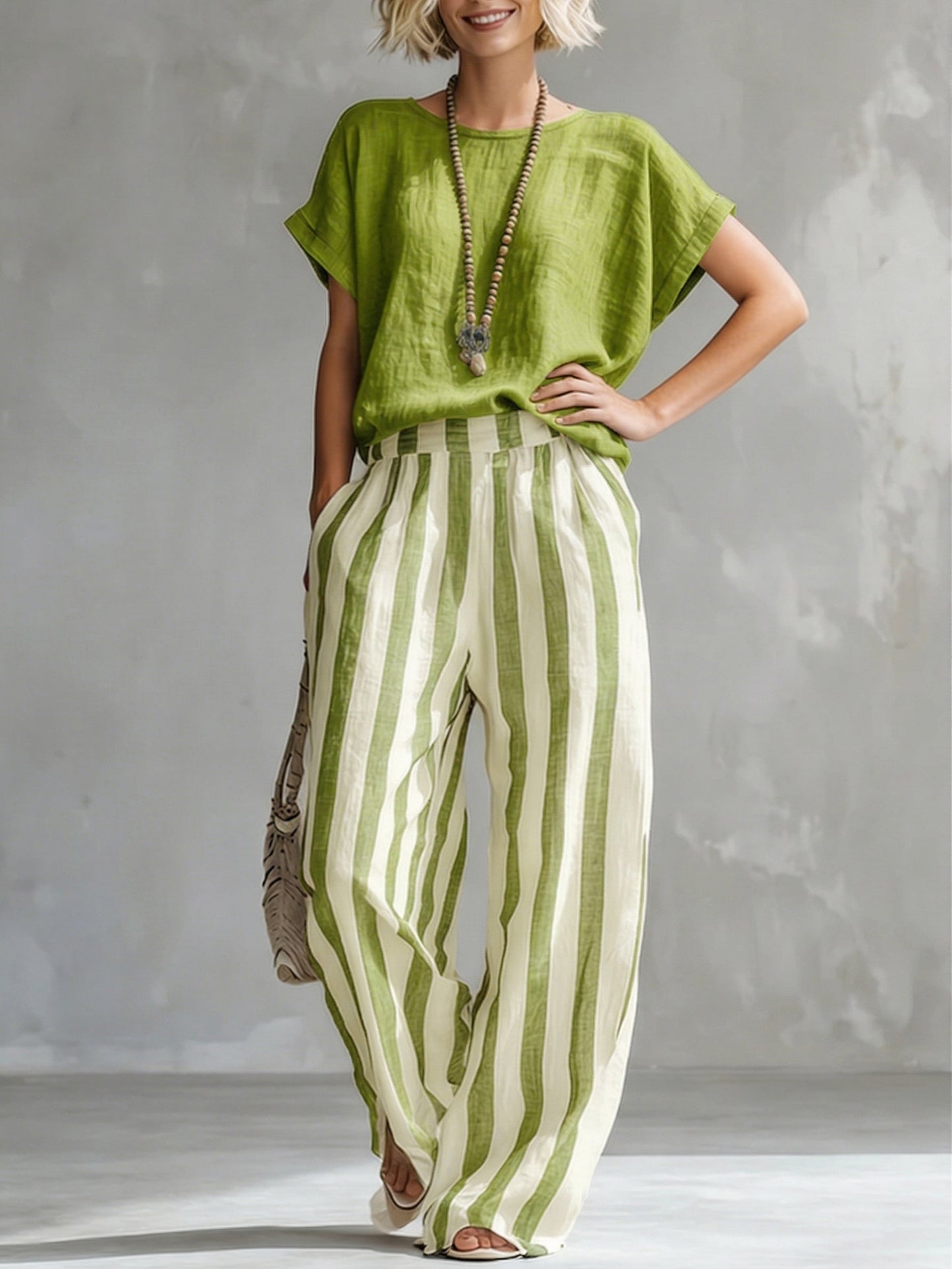 ✨⏰LAST DAY SAVE 49% ⏰Cozy Loose-fit Striped Cotton-linen Two-piece Set