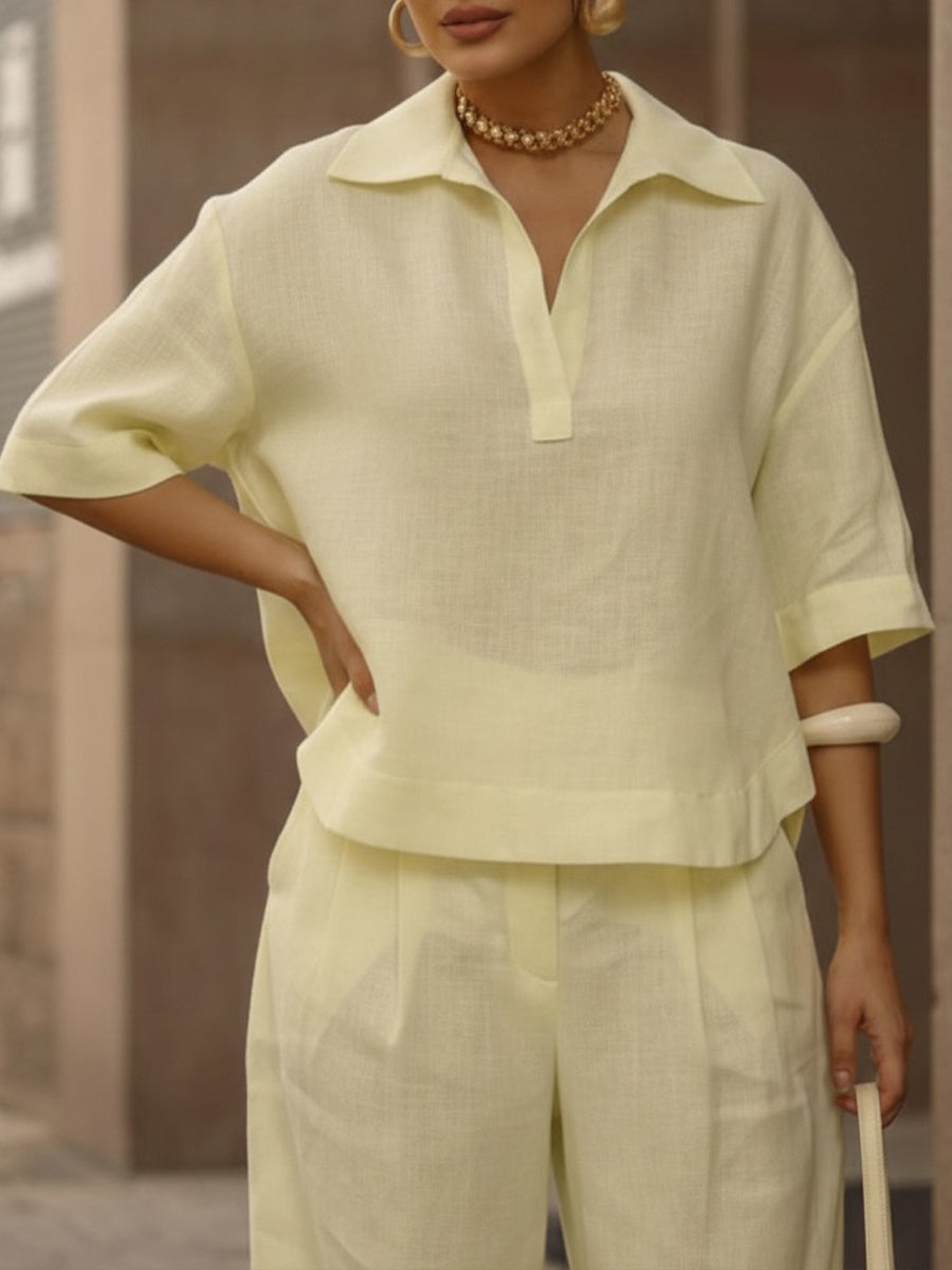 📦📦LAST DAY SAVE 49% ⏰Women's Casual Linen And Cotton Shirt And Wide-leg Pants Two-piece Set