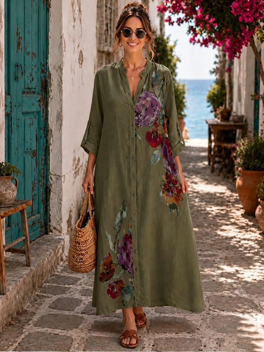 💝💝Casual Floral-print Linen And Cotton Dress