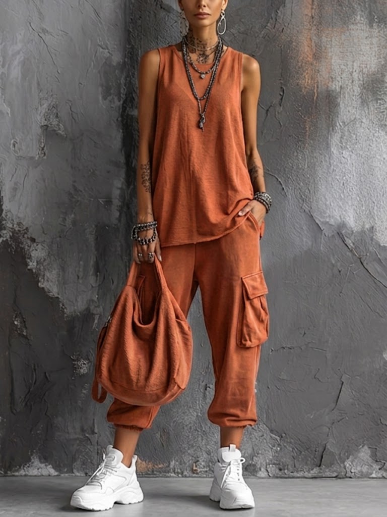 📦📦LAST DAY SAVE 49% ⏰Casual Street-style Sleeveless Cotton T-shirt And Pants Two-piece Set