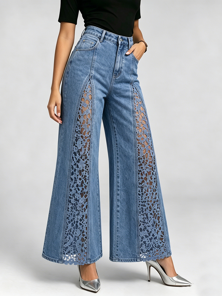 💝💝Stylish Lace-paneled Flared Jeans