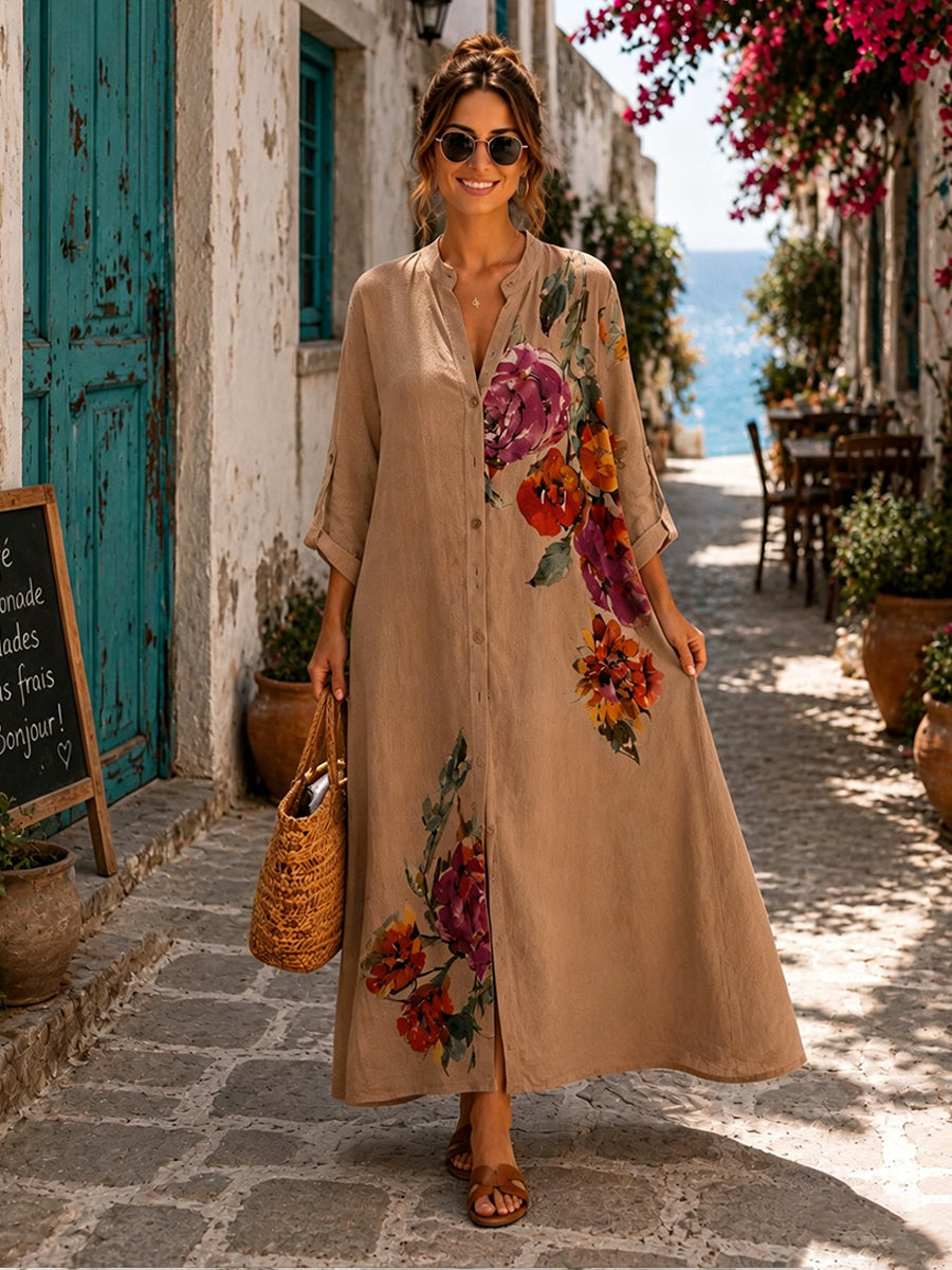 💝💝Casual Floral-print Linen And Cotton Dress