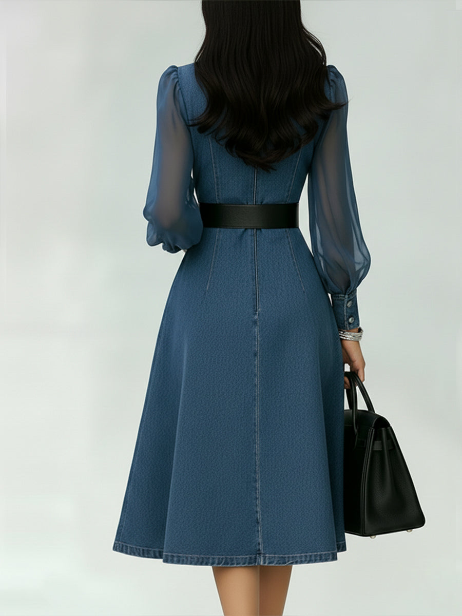 📦📦Buy 2 PCS for free shipping🔥Stylish Denim Dress With Organza Sleeve Panels.