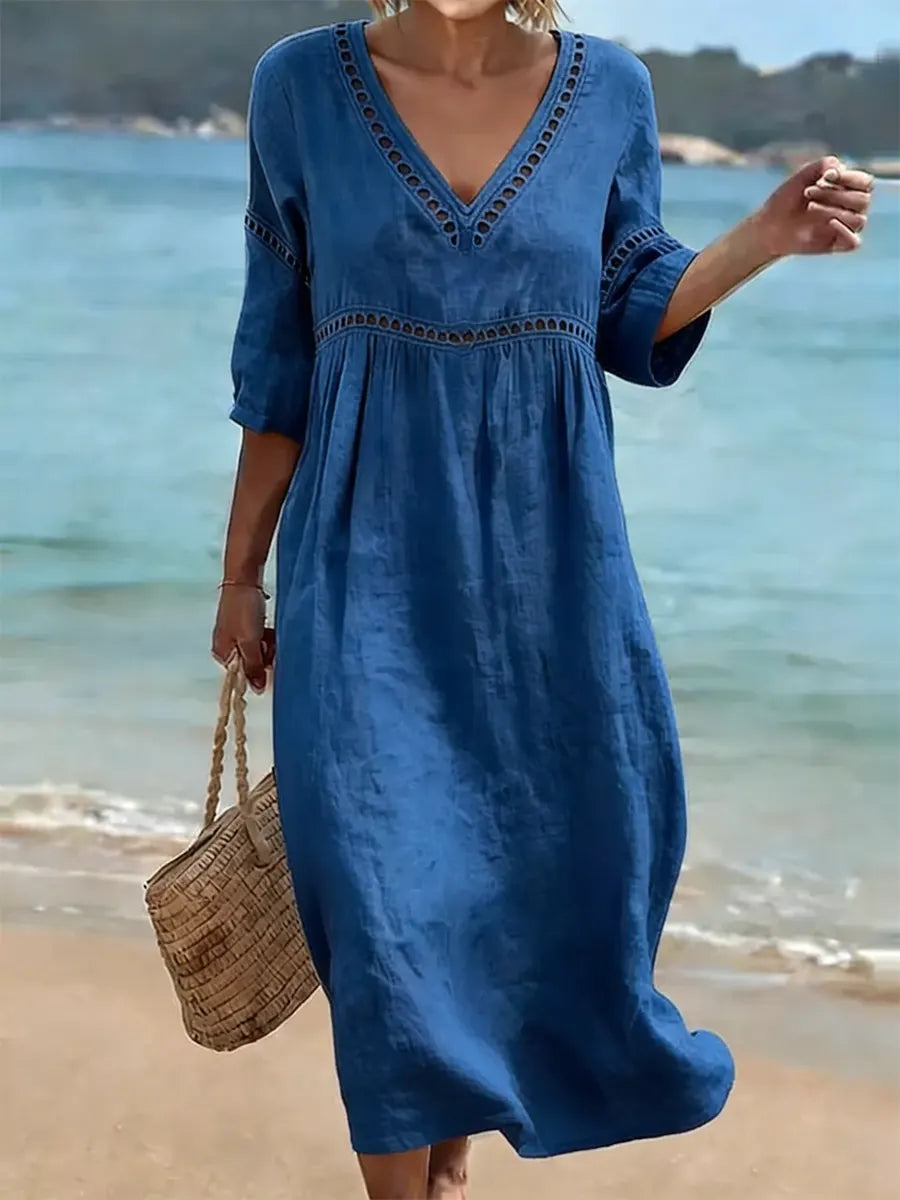 📦📦LAST DAY SAVE 49% ⏰Women's Solid Color Retro Casual Stylish Vacation Cotton Dress