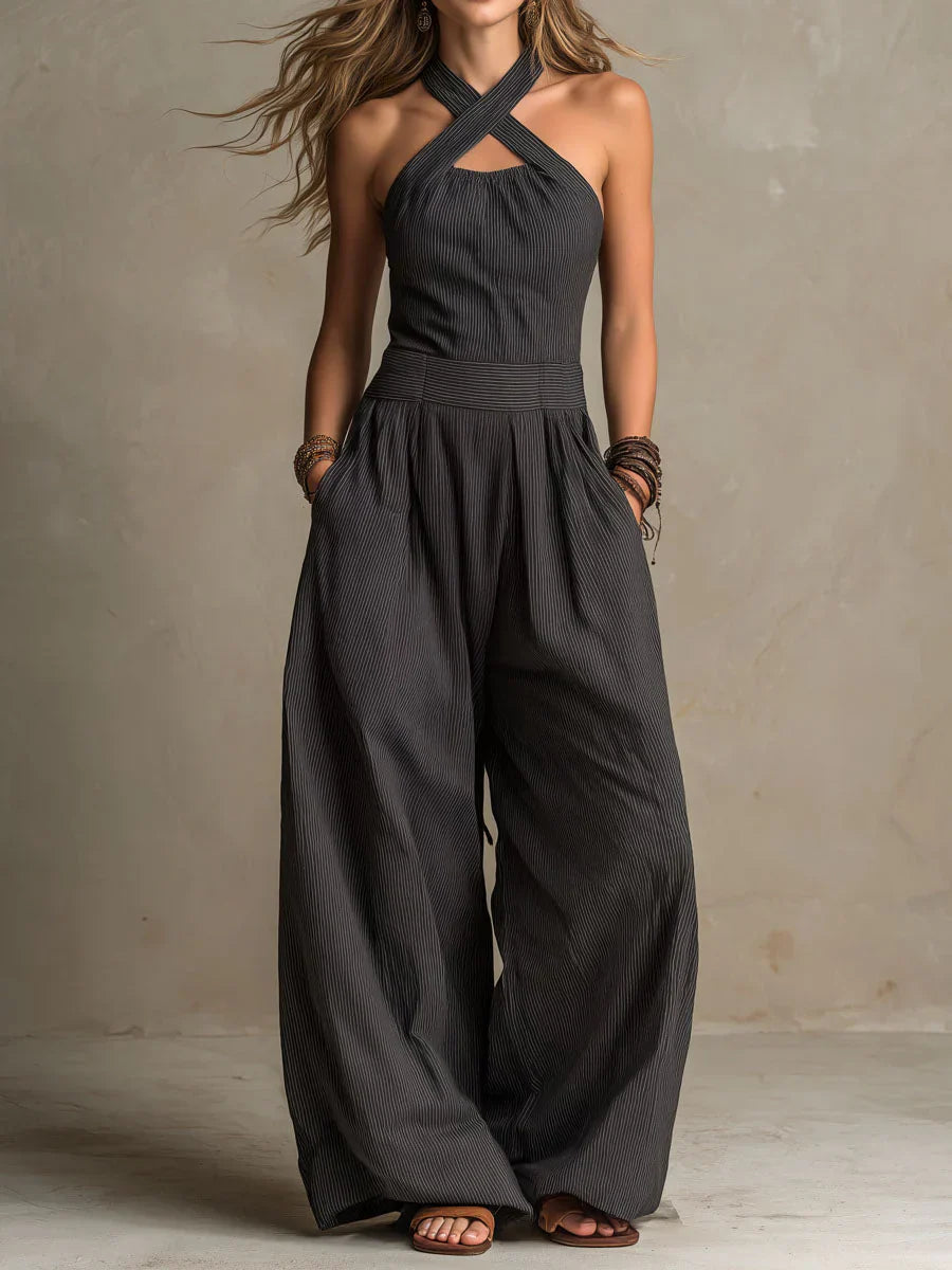 📦📦LAST DAY SAVE 49% ⏰Women's Cross-neck Halter Design Cotton-linen Jumpsuit
