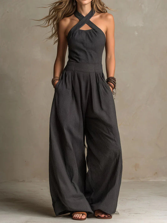 📦📦LAST DAY SAVE 49% ⏰Women's Cross-neck Halter Design Cotton-linen Jumpsuit