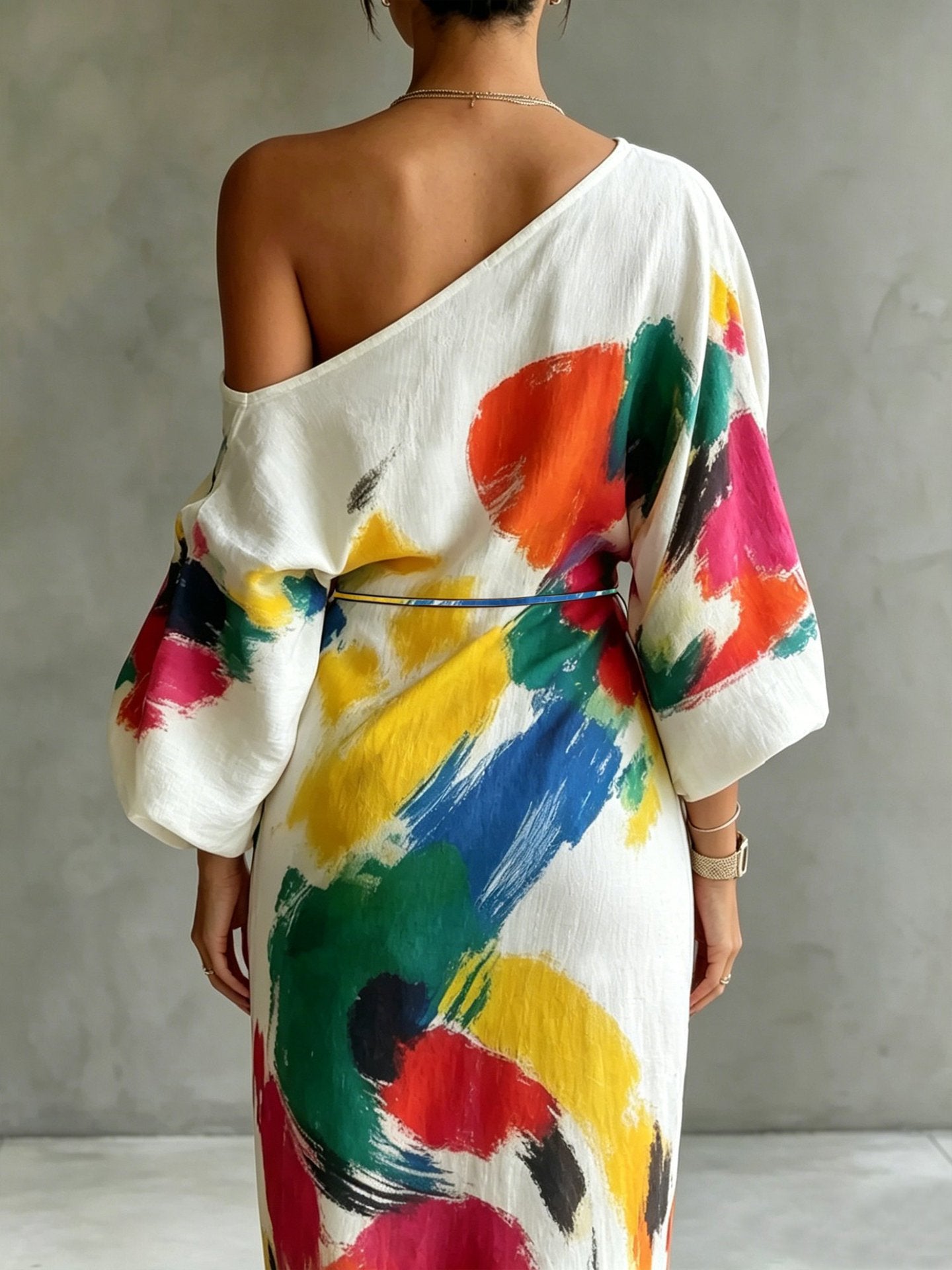 🌷🌷Women's Artistic Print One-shoulder Maxi Dress