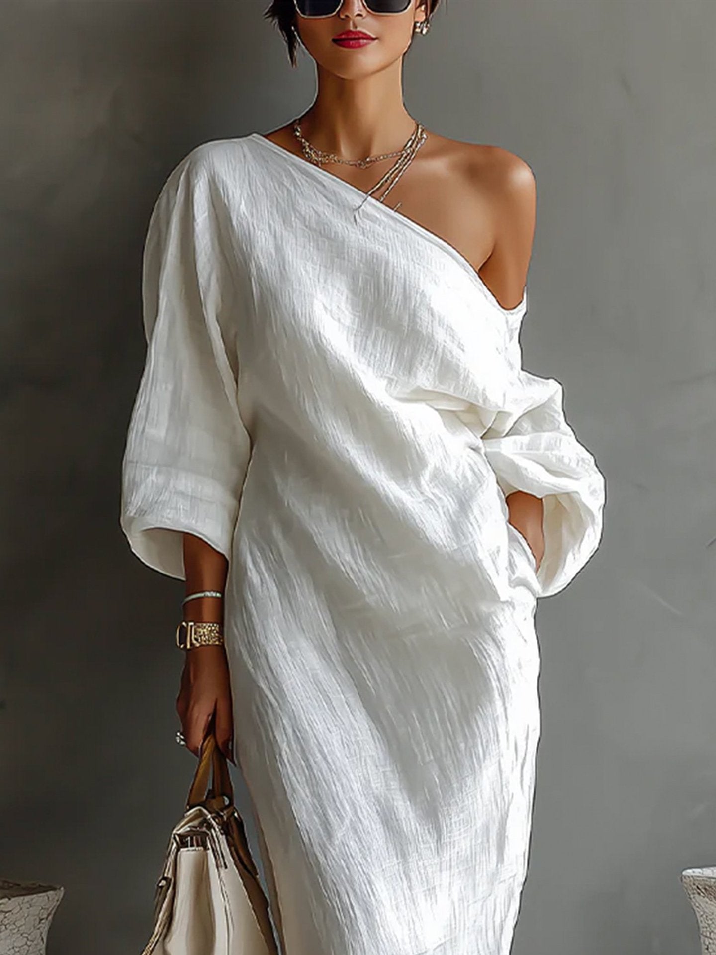 🌷🌷Women's Artistic Print One-shoulder Maxi Dress