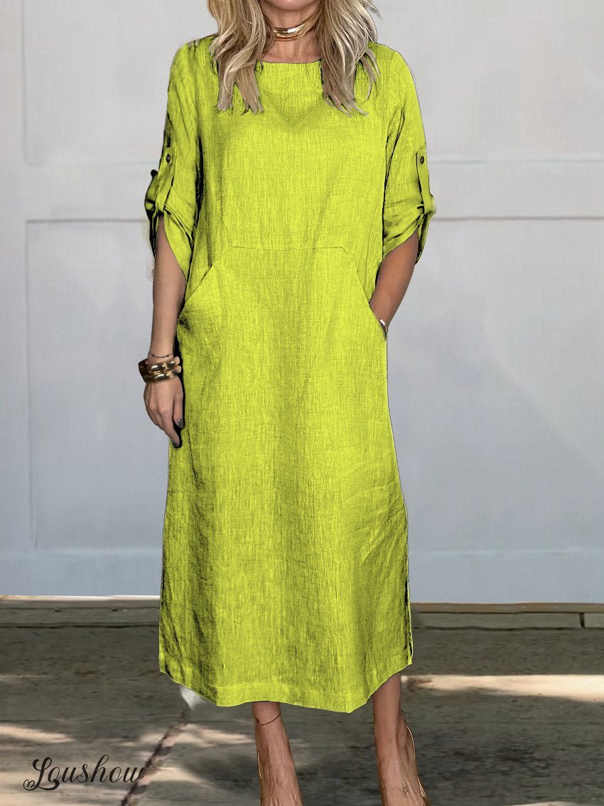 ✨✨Women's Comfortable Solid Color Linen Pocket Dress